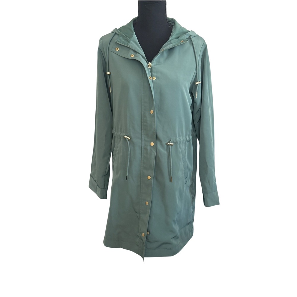 Susan Graver Sage Green Hooded Anorak Jacket Gold Hardware XXS Raincoat